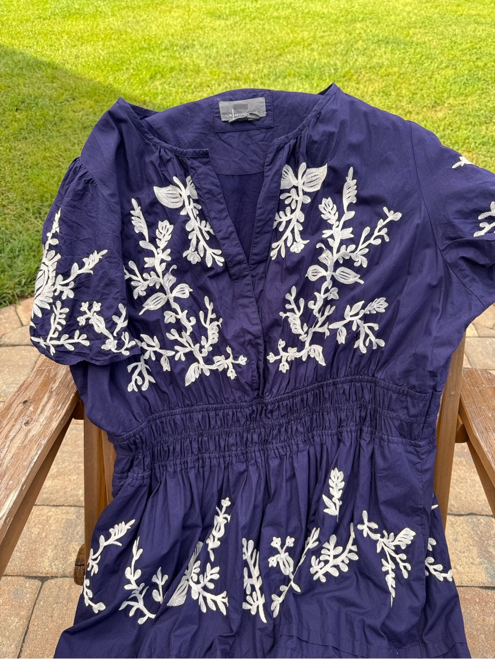 Anthropologie Sommerset Navy Blue Maxi Dress with Cream Floral Embroidery - Picture 3 of 10